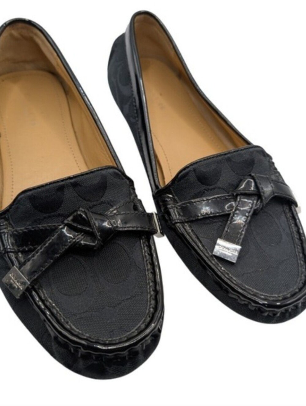 Coach Frida Black Tassel Logo Loafer Size 7.5B.